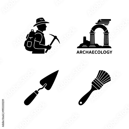 Archaeology icons set vector illustration