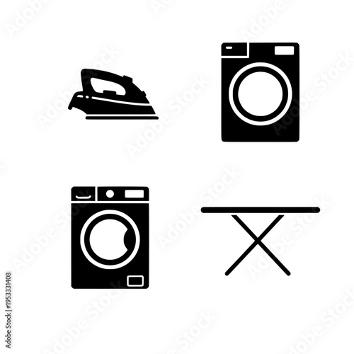 laundry icons set with iron washing machine and dryer vector illustration