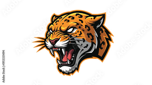 Angry Cartoon Leopard Head with Open Mouth 2.