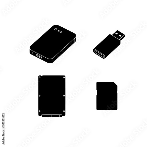 External hard drive and USB flash drive vector illustration