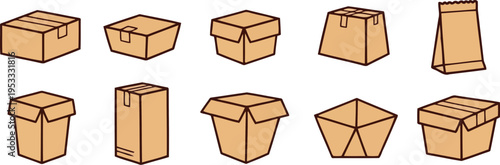 Colorful cardboard packaging boxes and paper bags vector set