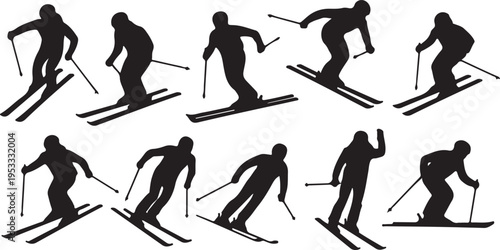 Vector set Silhouette of a skier in winter. Ski silhouette isolated vector design
