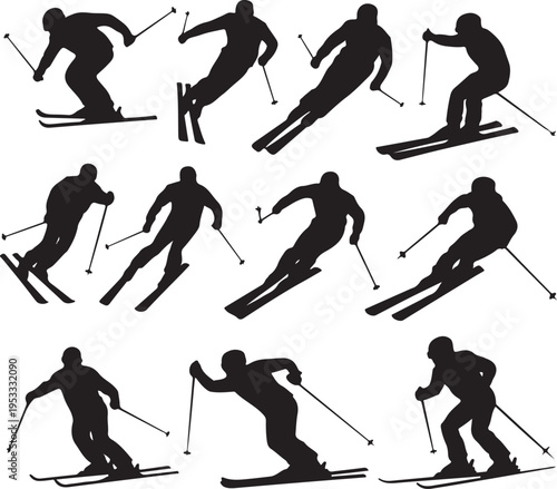 Vector set Silhouette of a skier in winter. Ski silhouette isolated vector design