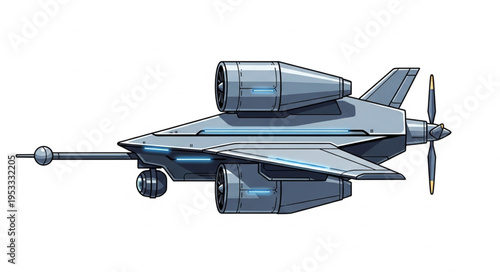 Futuristic aircraft design with propeller and jet engines, a unique concept.