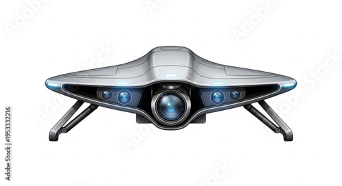 Futuristic flying drone with advanced technology and sleek design, ready for flight.