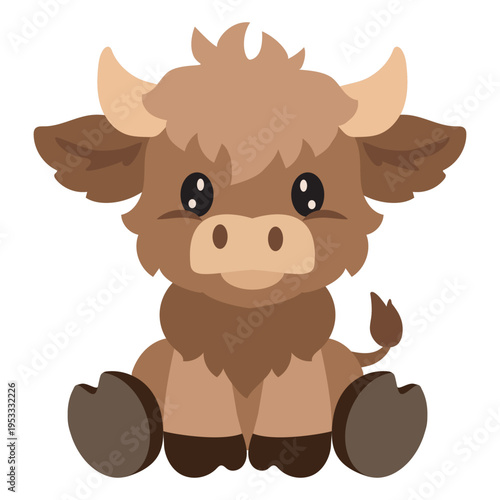 Cute sitting  Highland baby cow vector cartoon illustration