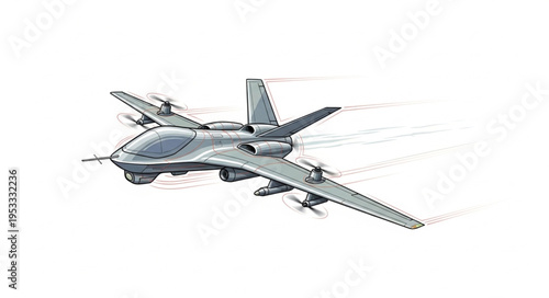 Futuristic military aircraft design with advanced technology and aerial capabilities.