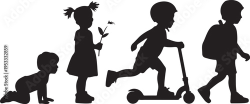Vector silhouette of children. 2