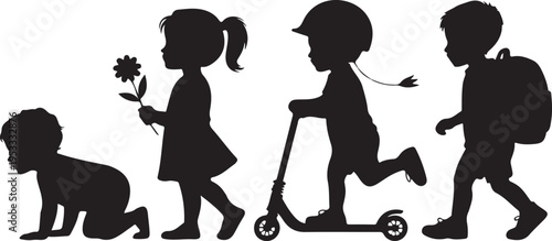 Vector silhouette of children. 2