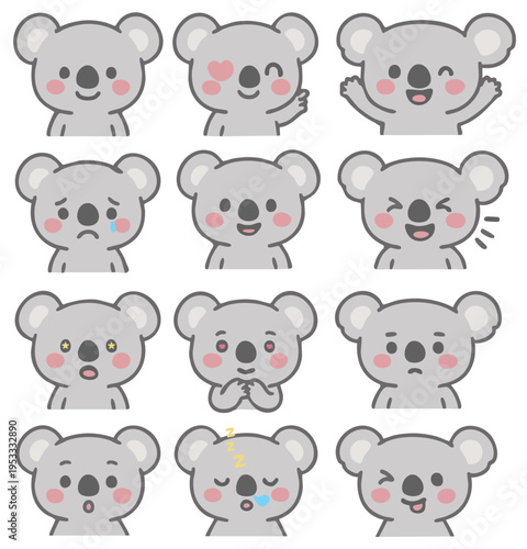 set of funny cartoon koala icon