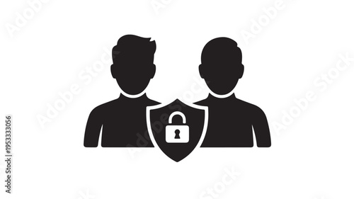 Two People Silhouettes With Shield And Lock For Security Concepts