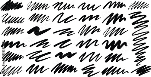 Collection of expressive black scribbles and strokes on white background