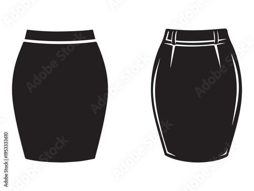 Two pencil skirts with different waistbands and outlines on white background  fashion design elements