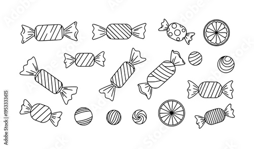 Wrapped candy sweets vector collection black white confectionery illustration