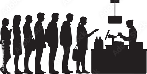 People in line at a checkout counter queue