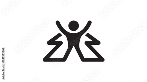Black Stick Figure Illustration Jumping Up With Arms Raised On White Background For Success Concepts
