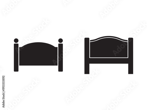 Two simple black bed headboard designs with posts and rounded tops  basic furniture icons