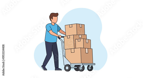 Man pushing a loaded hand truck.