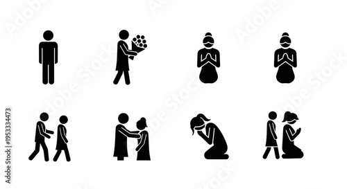 Black silhouette icons of people relationships and interactions.