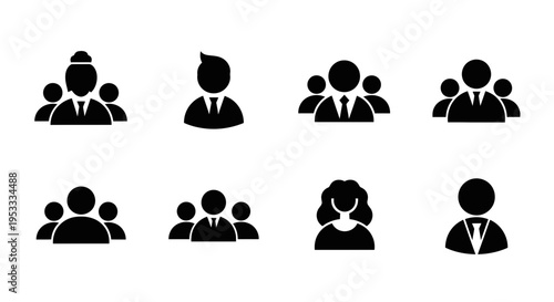 Black silhouette icons of business people.