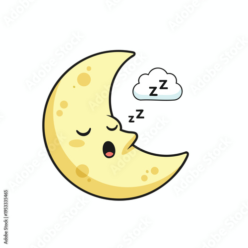 Cartoon crescent moon sleeping with 'zzZ's in a cloud