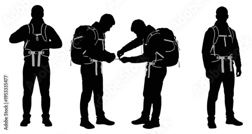 Backpacking Silhouettes: Adjusting Gear Packing and Standing Ready for Adventure