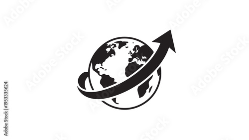 Black Globe Icon With Arrow Rising Up For Global Growth Concepts