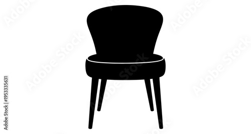 Black Upholstered Accent Chair with Curved Back and Tapered Legs on White Background