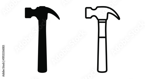 Two hammers one filled and one outlined in a stark contrast silhouette