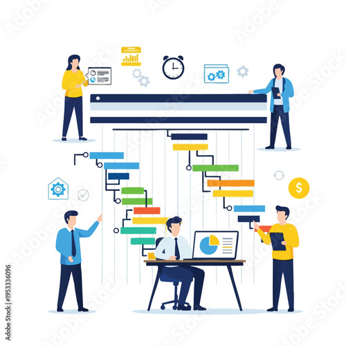 Team collaborates on project Gantt chart, planning tasks and deadlines