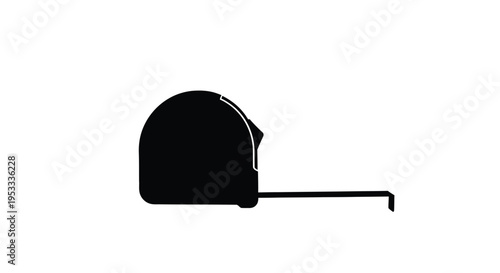 A black silhouette of a retractable measuring tape on a white background