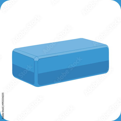 A simple, blue rectangular yoga block with rounded edges and a darker blue bottom
