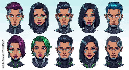 Diverse group of cartoon characters with vibrant hair colors and styles.