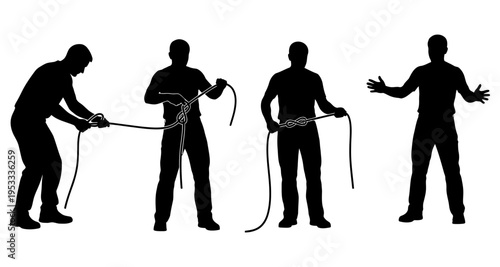 Man Demonstrating Rope Knot Tying Steps Silhouette