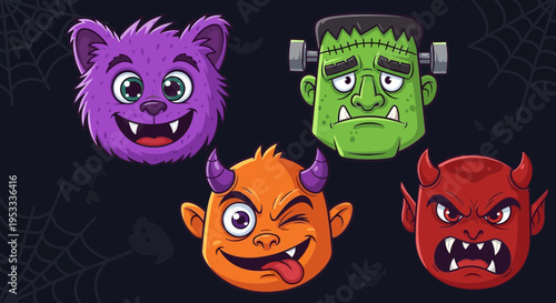 Cartoon monster faces for Halloween decoration.