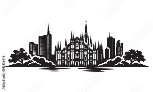 Milan Skyline Silhouette, Silhouette Vector, Isolated on White Background