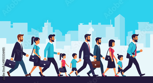 Diverse group of people walking together.