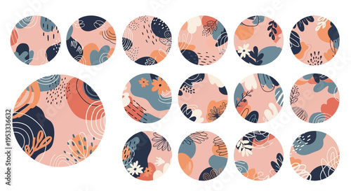 Colorful abstract shapes on circles.