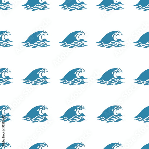 Repeating pattern of blue stylized ocean waves on a white background