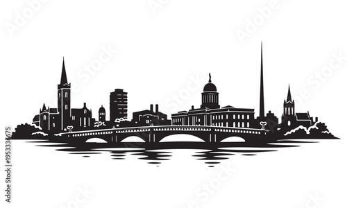 Canvas Print Dublin Skyline Silhouette, Silhouette Vector, Isolated on White Background