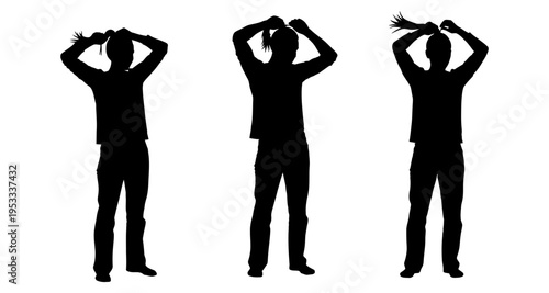 Three Silhouettes of a Person Tying Their Hair in a Ponytail