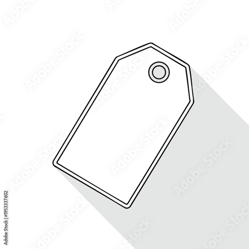 Blank price tag with a hole and long shadow on white background
