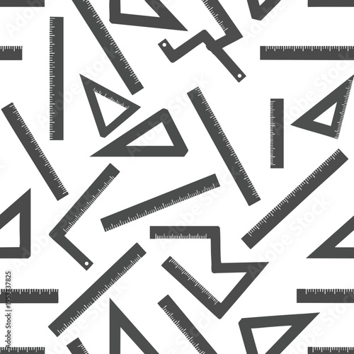 Seamless pattern of various gray measuring tools like rulers and triangles on white