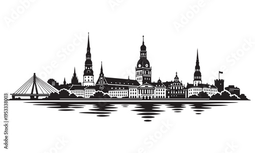 Riga Skyline Silhouette, Silhouette Vector, Isolated on White Background