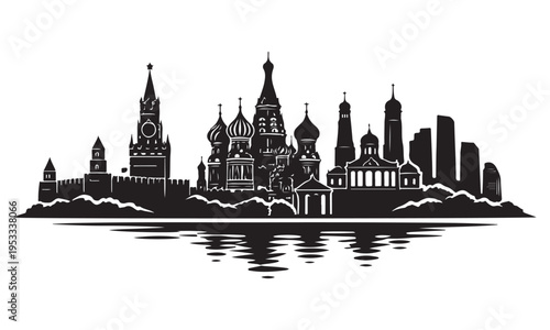 Moscow Skyline Silhouette, Silhouette Vector, Isolated on White Background