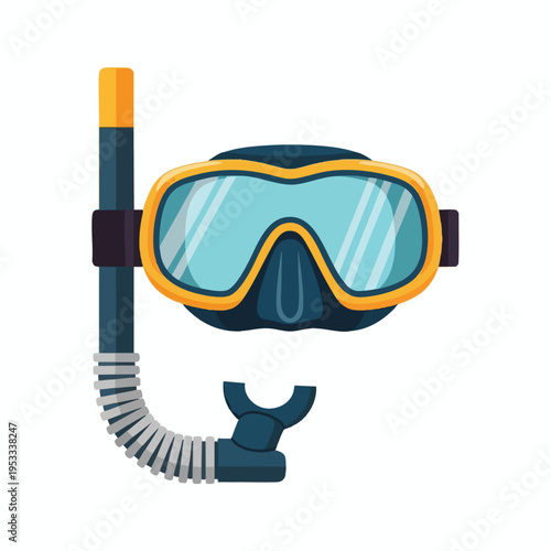 Detailed snorkel and mask set with blue lenses, orange trim, and flexible tubing