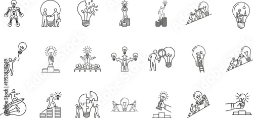 Creative Thinking Process Concept Icons Set - Innovation Brainstorming Strategy Flat Illustration Collection
