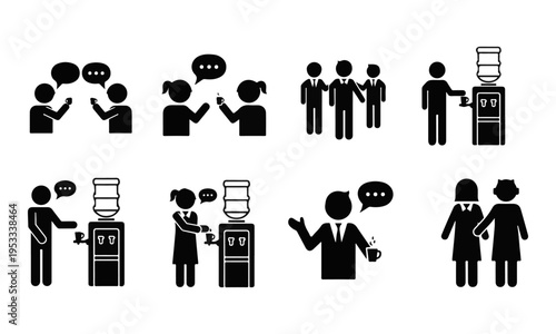 Set of Black Business People Communication and Office Interaction Vector Icons