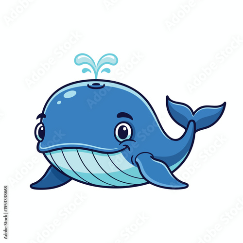 A cheerful blue cartoon whale with a spout of water erupting from its head