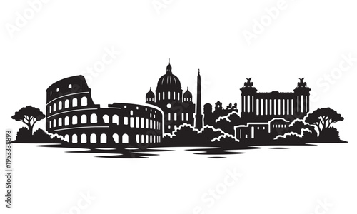 Rome Skyline Silhouette, Silhouette Vector, Isolated on White Background